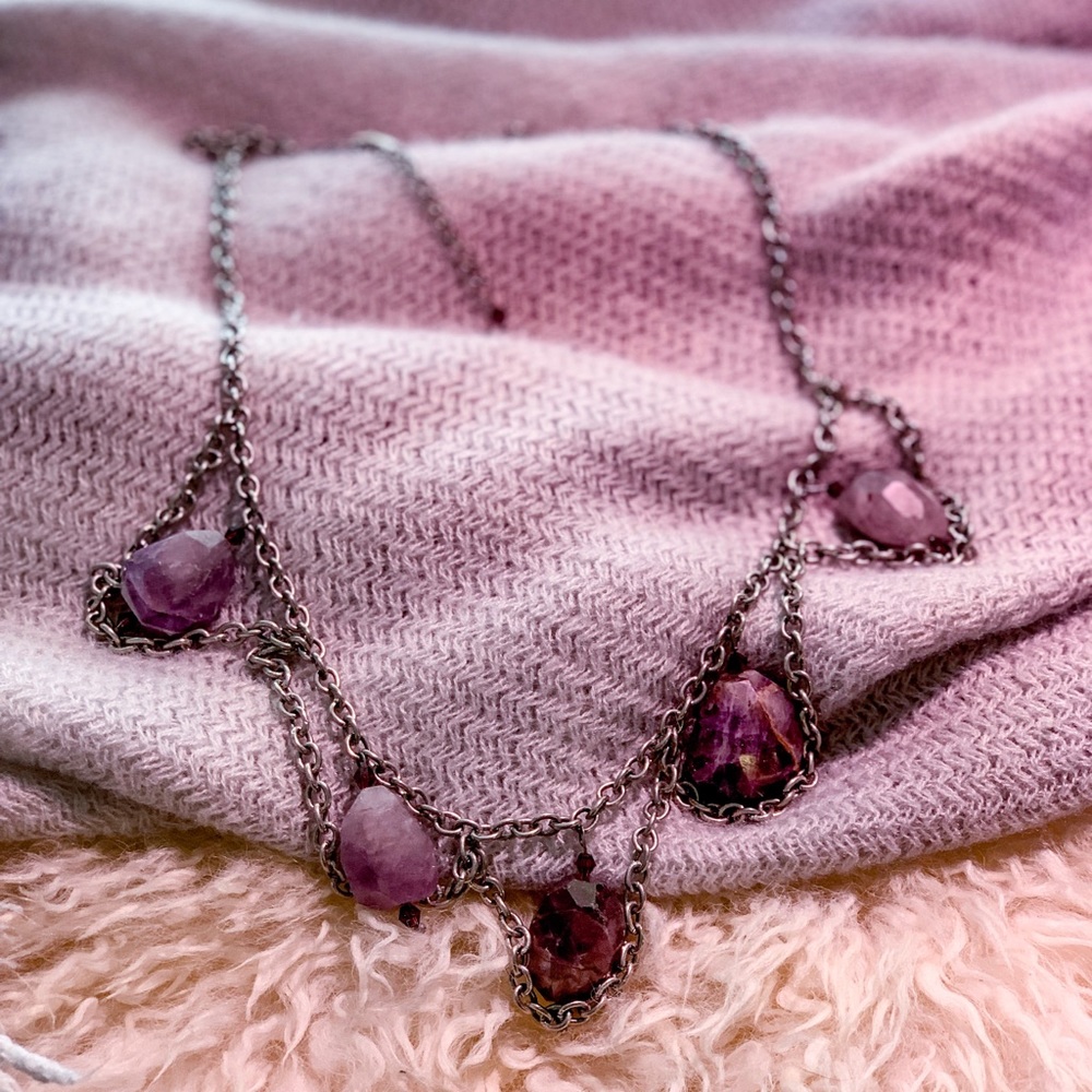 Amethyst and chain necklace